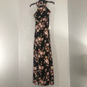 Black Floral Backless Dress